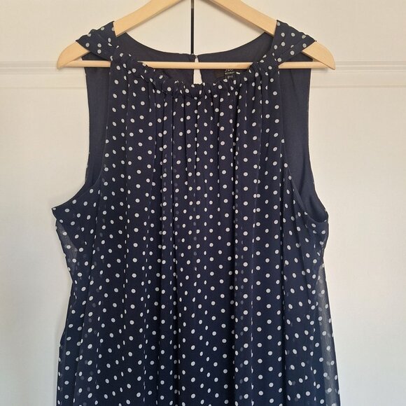 💙 JBS Women Polkadot Midi Sleeveless Lines Flowy Dress Size 22 Preppy Fall Cott - Picture 2 of 8